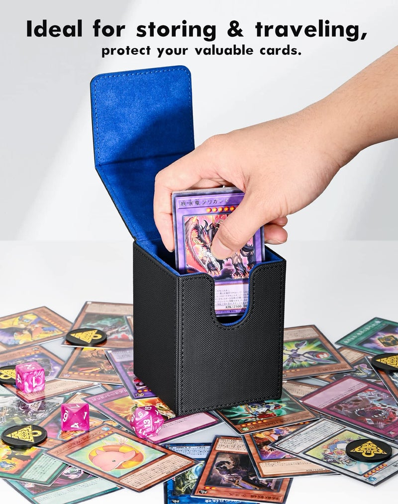 ZLCA Card Deck Box Fits MTG Yu-Gi-Oh! TCG  Card Storage Box with Dividers Holds 100+ Sleeved Cards  Premium Card Deck Case Compatible with CCG Trading Cards (Black&Blue Puzzle) - Image 4